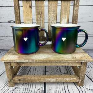 💖 Iridescent Heart Coffee Mugs (Set of 2) – Camp Style Valentine’s Day Gift